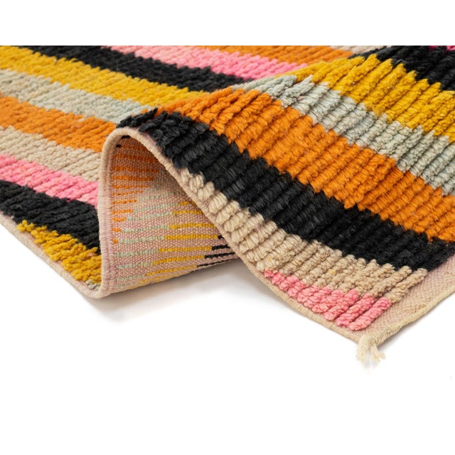 Textile Bold Diagonal Stripe Hand-Knotted Moroccan Wool Runner | 12'11" X 2'7" | One of a Kind For Sale - Image 7 of 10