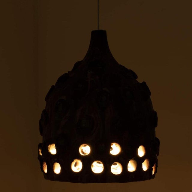 Brown and Green Ceramic Pendant with Holes, Denmark, 1960s For Sale - Image 11 of 13