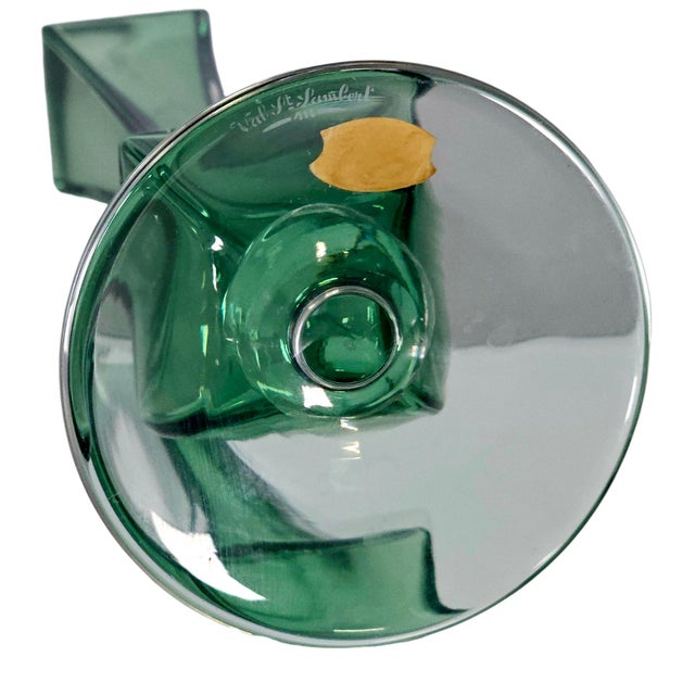 Signed Val Saint Lambert Emerald Green Cased Crystal Fluted Vase, Belgium 9.5" For Sale - Image 12 of 13
