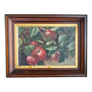 19th Century American Oil Painting Study of Apples on a Branch in Walnut Frame For Sale