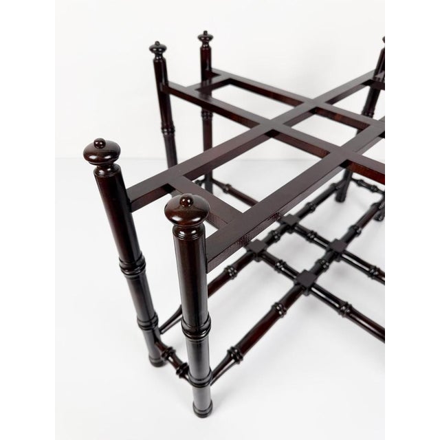 Brown Chinese Chippendale Coffee Table in Faux Bamboo with Mirror Top in the style of Baker, 1970s For Sale - Image 8 of 18