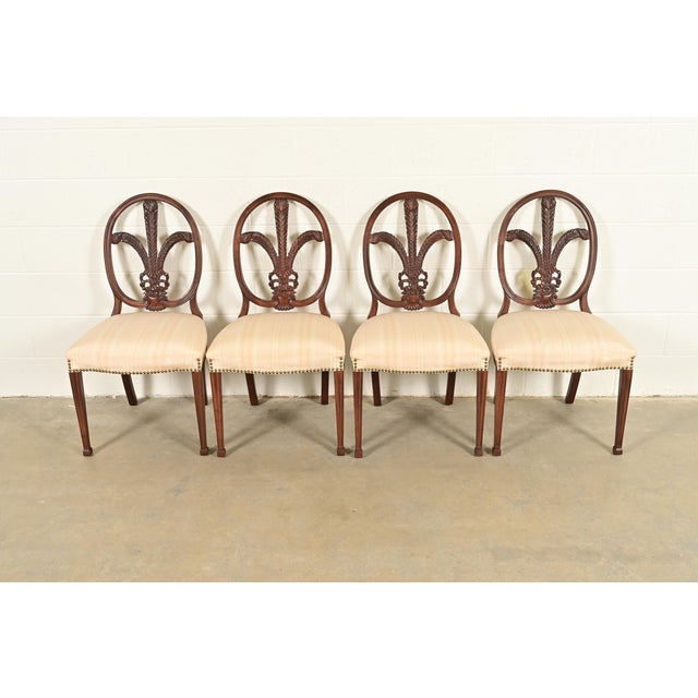 A gorgeous set of four antique French Regency Louis XVI style side chairs or dining chairs By Romweber USA, Circa 1930s...
