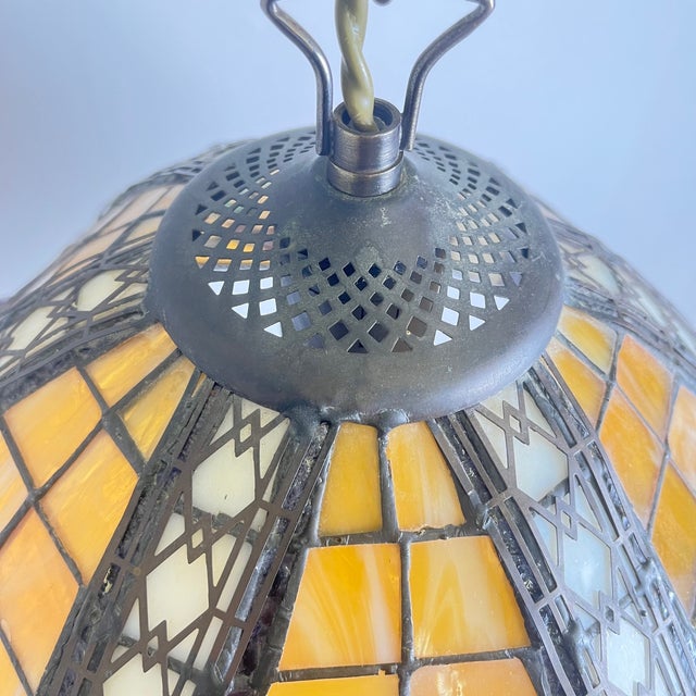 Metal Tiffany Stained Glass Pendant Light, 1960s For Sale - Image 7 of 16