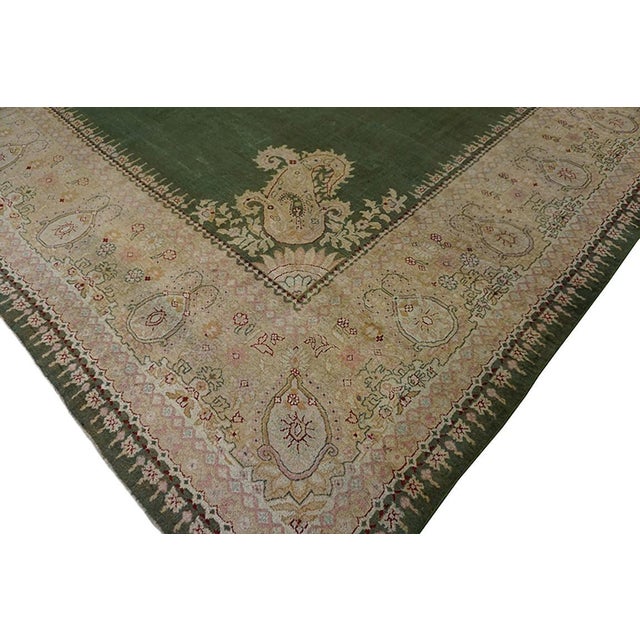 Magnificent Green Open Field With Intricate Floral Medallion Antique Indian Amritsar Rug For Sale - Image 10 of 10