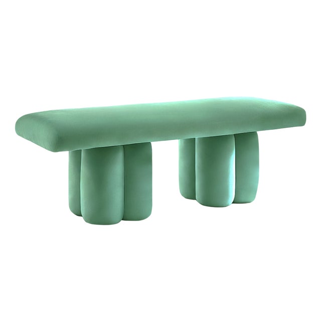 Visceral Bench in Aquamarine Velvet from Moanne For Sale