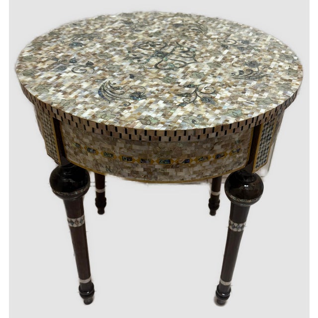 Mediterranean Handmade Mother of Pearl Inlay End Table – 20” Wood Accent Table – Luxury Egyptian Artisan Furniture For Sale - Image 3 of 6