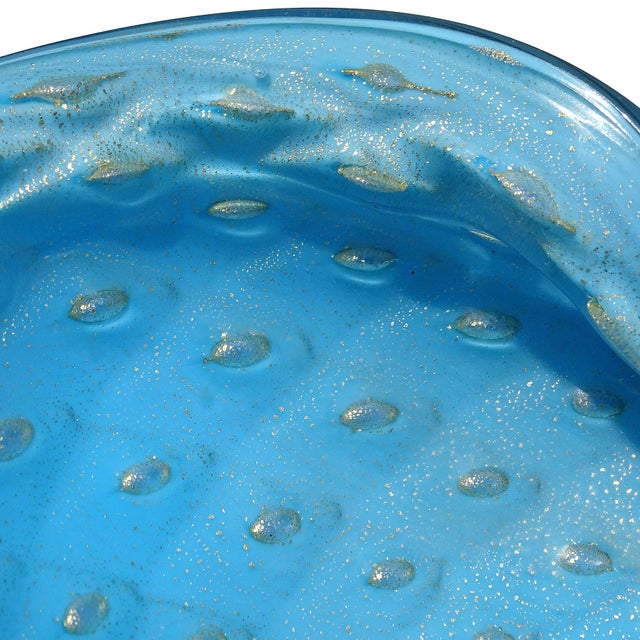 Glass Vintage Barbini Murano Sky Blue Gold Flecks Control Bubbles Vintage Italian Art Glass Bowl Ashtray For Sale - Image 7 of 7