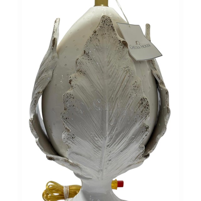 1990s Chelsea House French Style Acanthus Leaf Pottery Table Lamps - Pair For Sale - Image 5 of 9