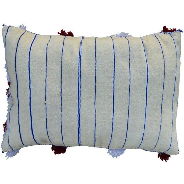 Moroccan Moroccan Berber Pillow W/ Stripes & Fringes II For Sale - Image 3 of 4