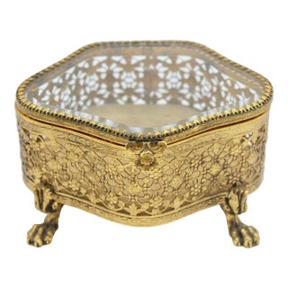 Vintage French Beveled Glass Jewelry Box For Sale