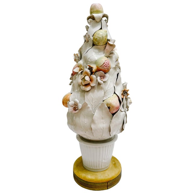 White Mid-Century Italian Porcelain Pastel Fruit Topiaries & Table Lamp Conversions by Ardalt For Sale - Image 8 of 18