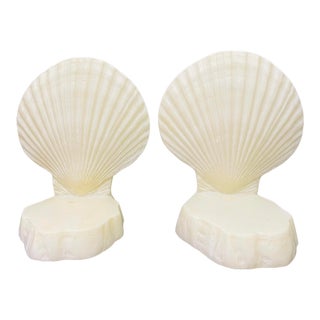 Late 20th Century Alabaster Scalloped Clamshell Bookends a Pair For Sale