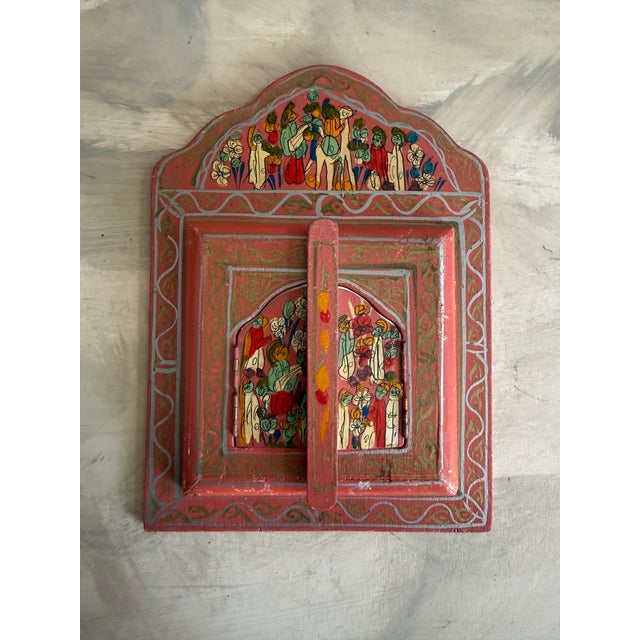 Wood Vintage Folk Art Painted Wood Mirror Hand Painted Floral Motif 9.5 Inch Wall Mirror For Sale - Image 7 of 11