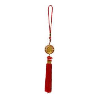Round Golden Color Manjushri Motif Pendant Red Infinite Knot Tassel Art For Sale
