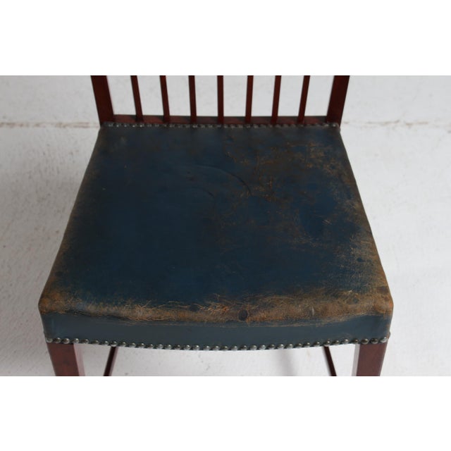 Vintage Dining Chairs in Mahogany with Blue Leather Seats from Fritz Hansen A/S, 1940s, Set of 8 For Sale - Image 10 of 18