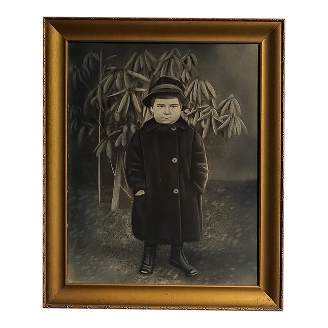 Late 19th Century Early Charcoal Illustration of Child in Coat For Sale
