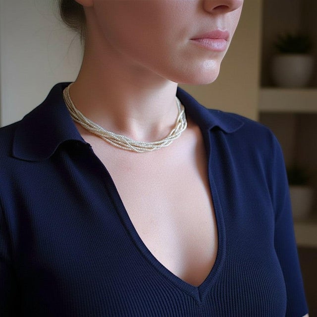 Gold Antique Belle Époque Multi Strand Pearl Choker Necklace — 18k Gold & Old-Cut For Sale - Image 8 of 8