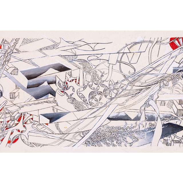 Glen Michaels Signed Modern Red & Gray Watercolor Ink Drawing Paper 8.5h X 20w For Sale - Image 4 of 6