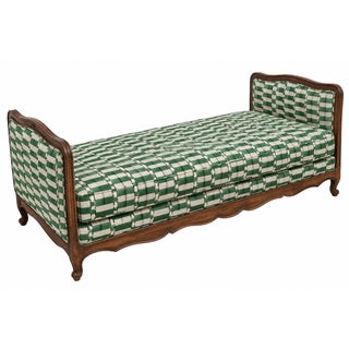 Carved Wood Daybed in Green & Ivory For Sale