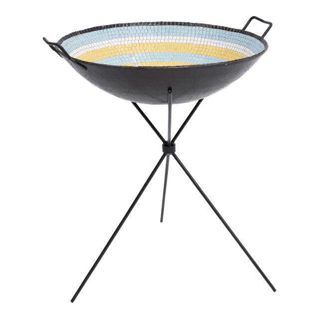 Mid Century Tiled Serving Salad Bowl Tripod Legs For Sale