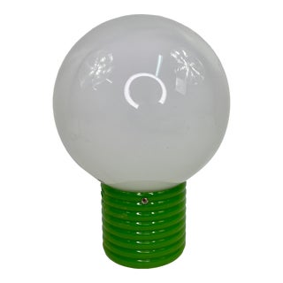 Mid Century Green Round Ribbed Base White Round Globe Lamp For Sale