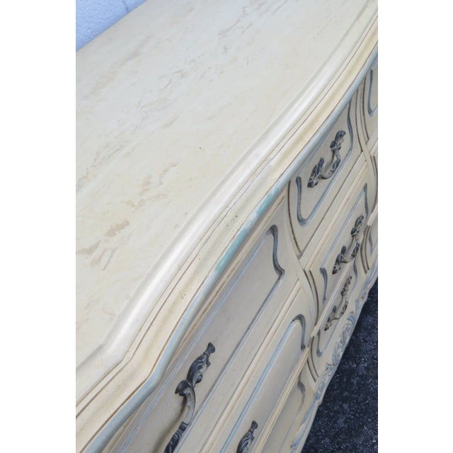 Light Yellow Hickory French Shabby Chic Painted Long Dresser Bathroom Vanity Tv Console For Sale - Image 8 of 13