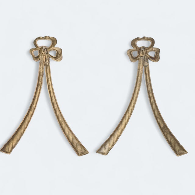 Metal Vintage Decorative Brass Bow Wall Hangings- A Pair For Sale - Image 7 of 10
