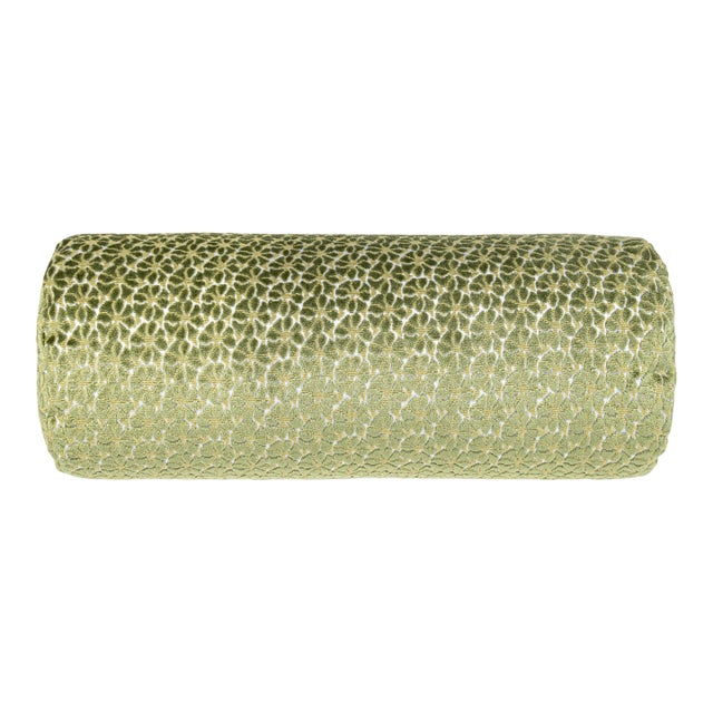 The House Of Scalamandré Petal Velvet Bolster Pillow In Leaf For Sale