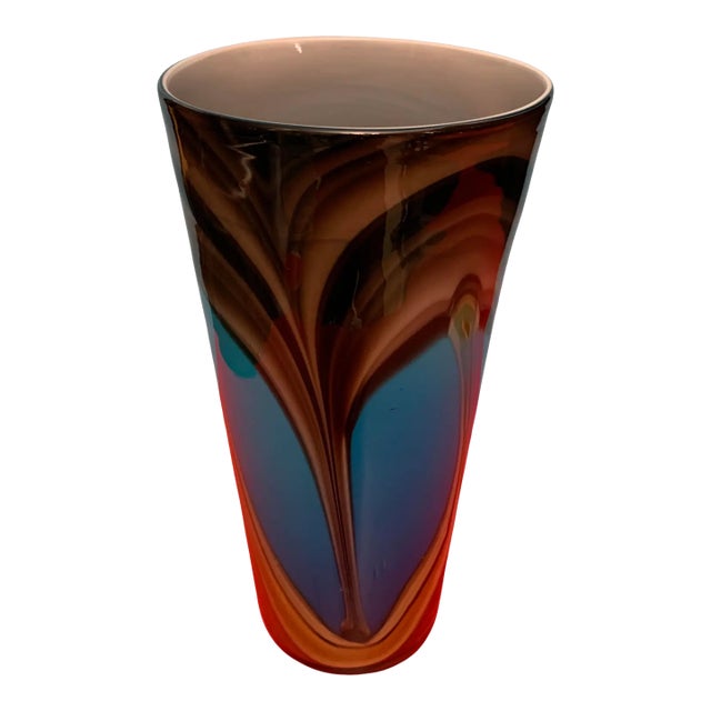 Art Glass Vase Earthy Multicolor Swirled Vase For Sale