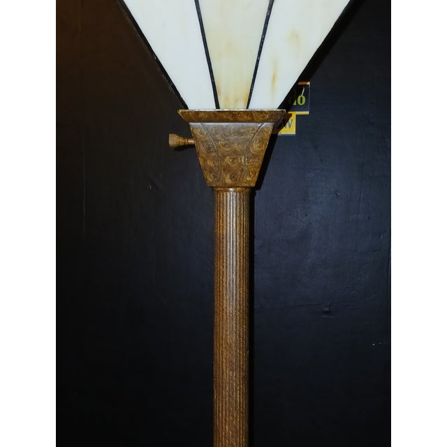 Metal 1970s Arts & Crafts Style Stained Glass Torchiere Floor Lamp For Sale - Image 7 of 7
