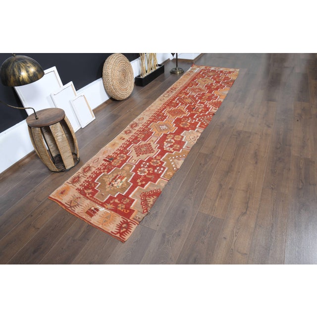 1970s Vintage Handmade Wool Cotton Red Crimson Runner Rug For Sale - Image 10 of 11