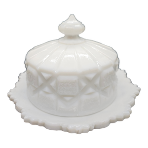 Vintage Westmoreland Old Quilt Milk Glass Cheese or Butter Dish/Lid