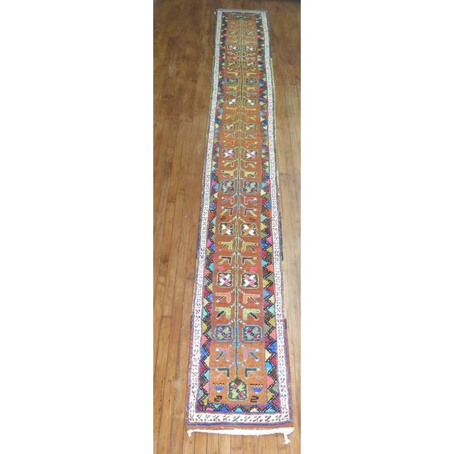 Lime Zabihi Collection Skinny Long Vintage Turkish Anatolian Runner - 1'11" x 16'10" For Sale - Image 8 of 8