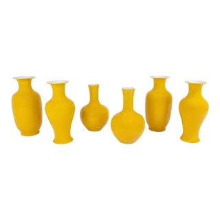 Three Pairs of Chinese Yellow Vases - Set of 6 For Sale