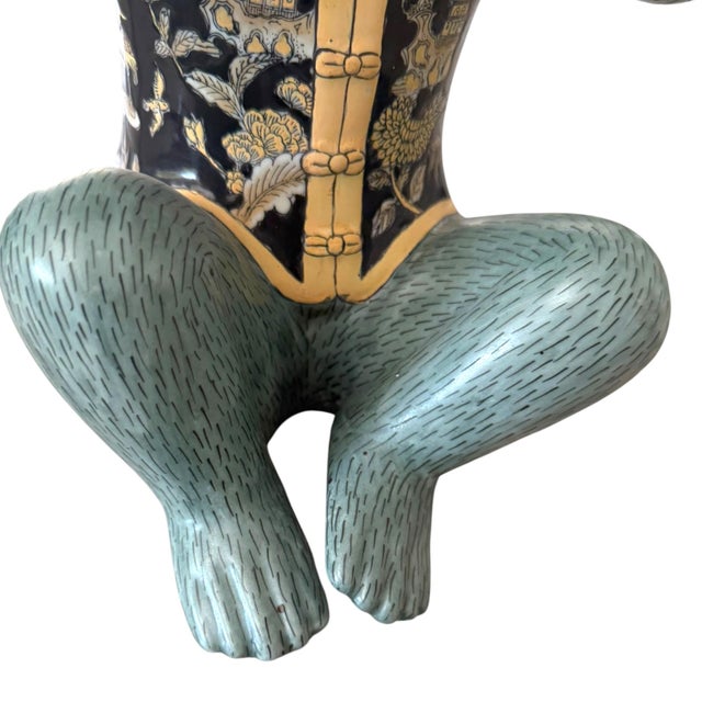 Large Vintage Hand Painted Chinese Chinoiserie “Hear No Evil” Monkey Sculpture For Sale In Los Angeles - Image 6 of 10