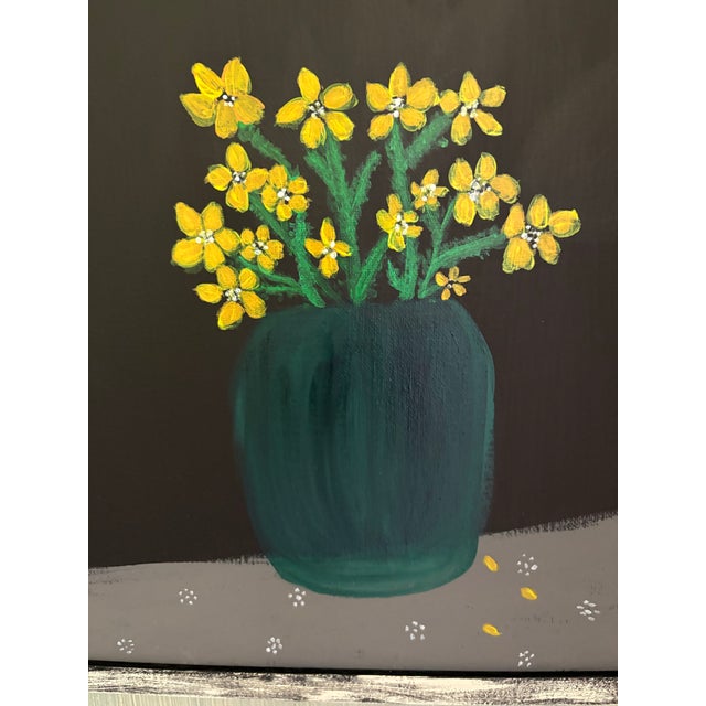 Rustic Whimsical Framed Flowers in a Vase Artisan Painting For Sale - Image 4 of 9