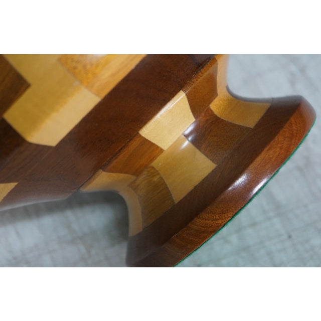 Vintage Segmented Turned Wood Parquetry Fruit Centerpiece Pedestal Bowl 9" For Sale - Image 6 of 10