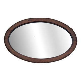 Antique Oval Wall Mirror in Oak, 1920s For Sale