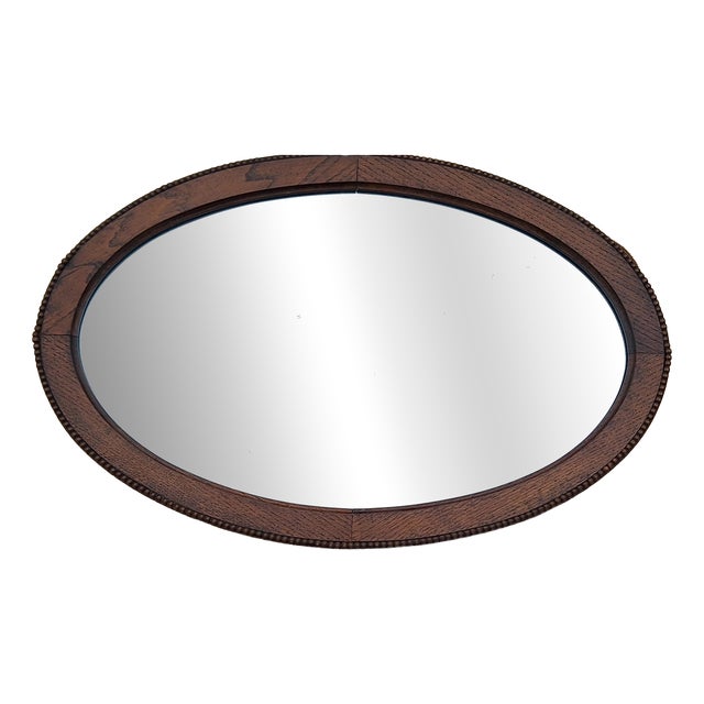 Antique Oval Wall Mirror in Oak, 1920s For Sale