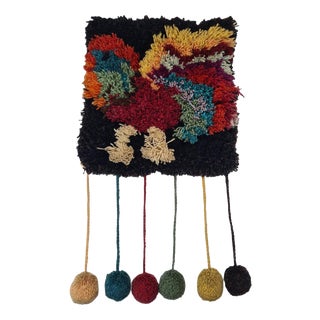 Handmade Rya-Style Wool Tapestry with Pom-Poms, 1970s For Sale