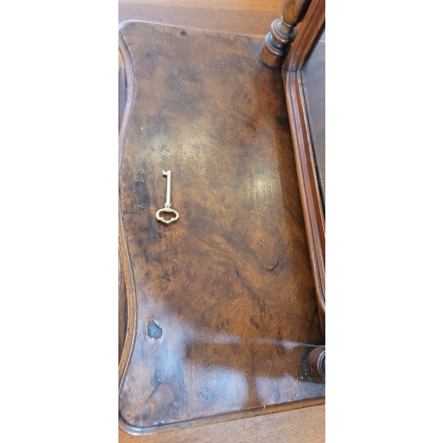 Victorian Burl Walnut Vanity Mirror With Drawer 1860's For Sale In San Diego - Image 6 of 8
