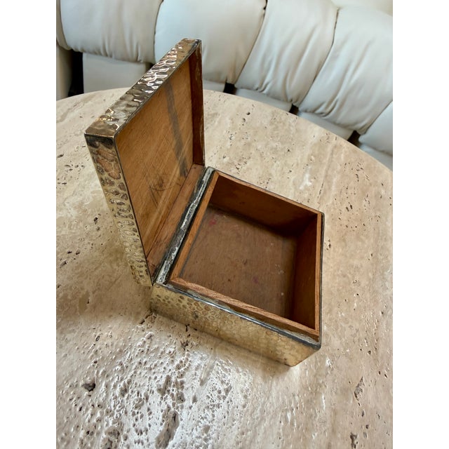 Wood Vintage Italian Hammered Brass Decorative Box For Sale - Image 7 of 8