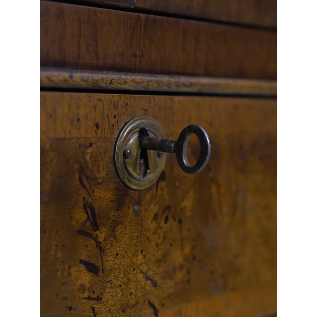 Baker Burl Walnut English Style Bachelors Chest For Sale - Image 10 of 17