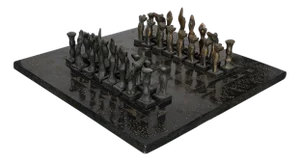 Brutalist style bronze and marble chess set