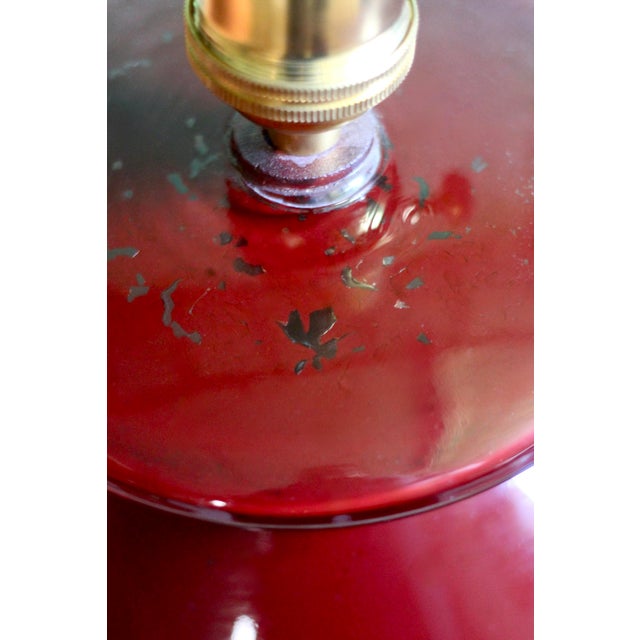 1920s Pair of Red Glass Art Deco Table Lamps With Orange Pleated Lampshades For Sale - Image 14 of 18