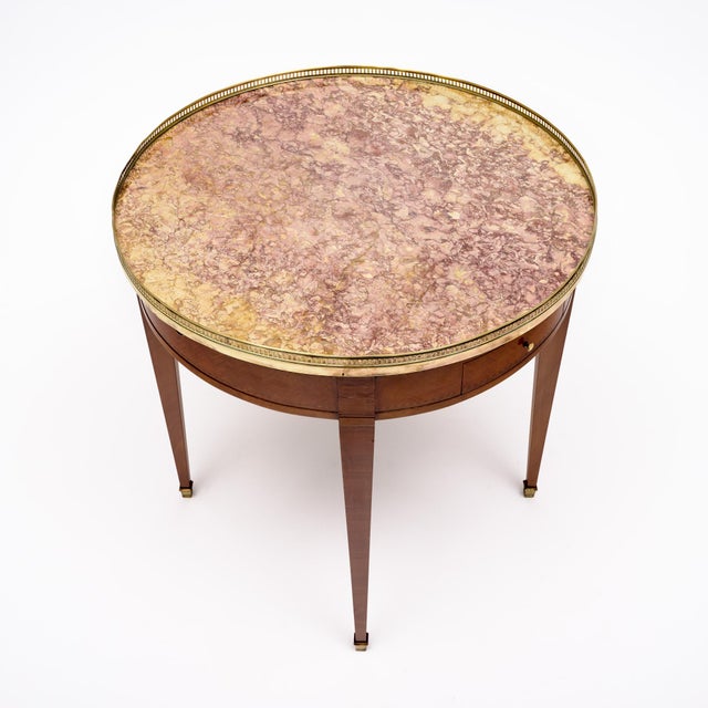 1920s French Louis XVI Bouillotte Side Table, Rosewood, Violet Brocatelle Marble, 1920s For Sale - Image 5 of 9