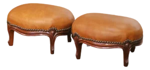 Pair of 19th Century French Louis XV Mahogany Footstools With Leather Tops