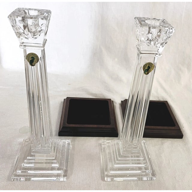 Early 21st Century Waterford Crystal Candlesticks on Wood Plinths- a Pair For Sale - Image 5 of 13