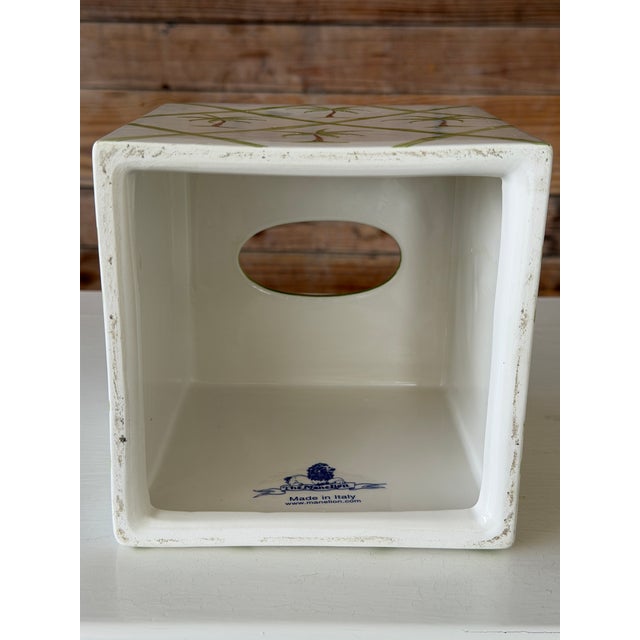 Ceramic Italian Palm Tree Lattice Ceramic Tissue Box Cover by Mane Lion For Sale - Image 7 of 10