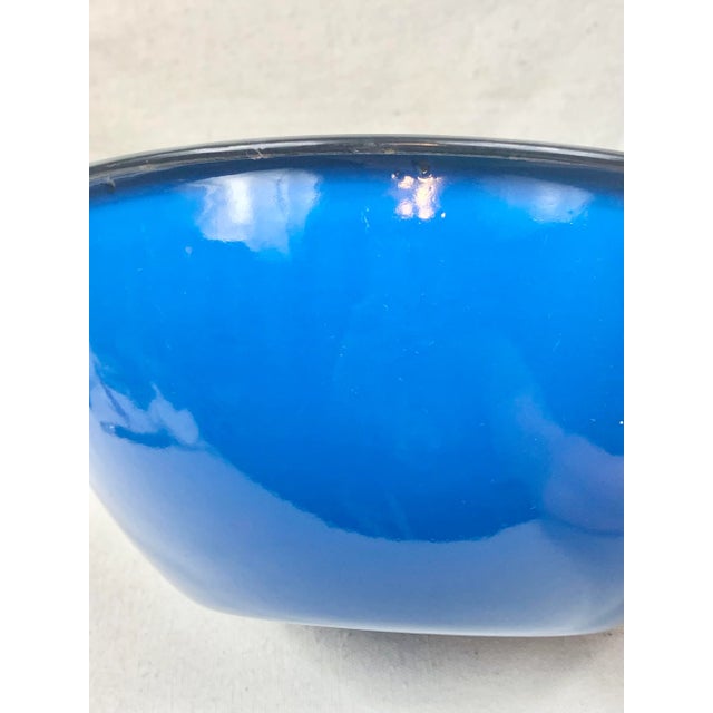Farmhouse Vintage Blue Enamel Metal Mixing Bowls-A Pair For Sale - Image 3 of 11